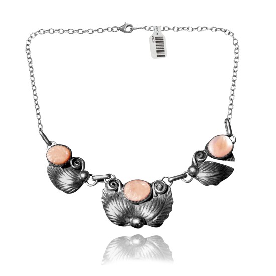 Multi Stone Feather .925 Sterling Silver Certified Authentic Navajo Native American Mother of Pearl Necklace 35221